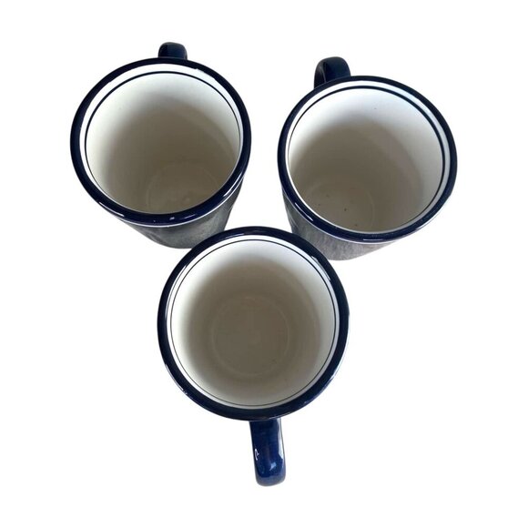 Dansk Sureau Coffee Tea Mugs Cups Set of 3 Handpainted  White Leaves Cobalt Blue - Picture 5 of 6
